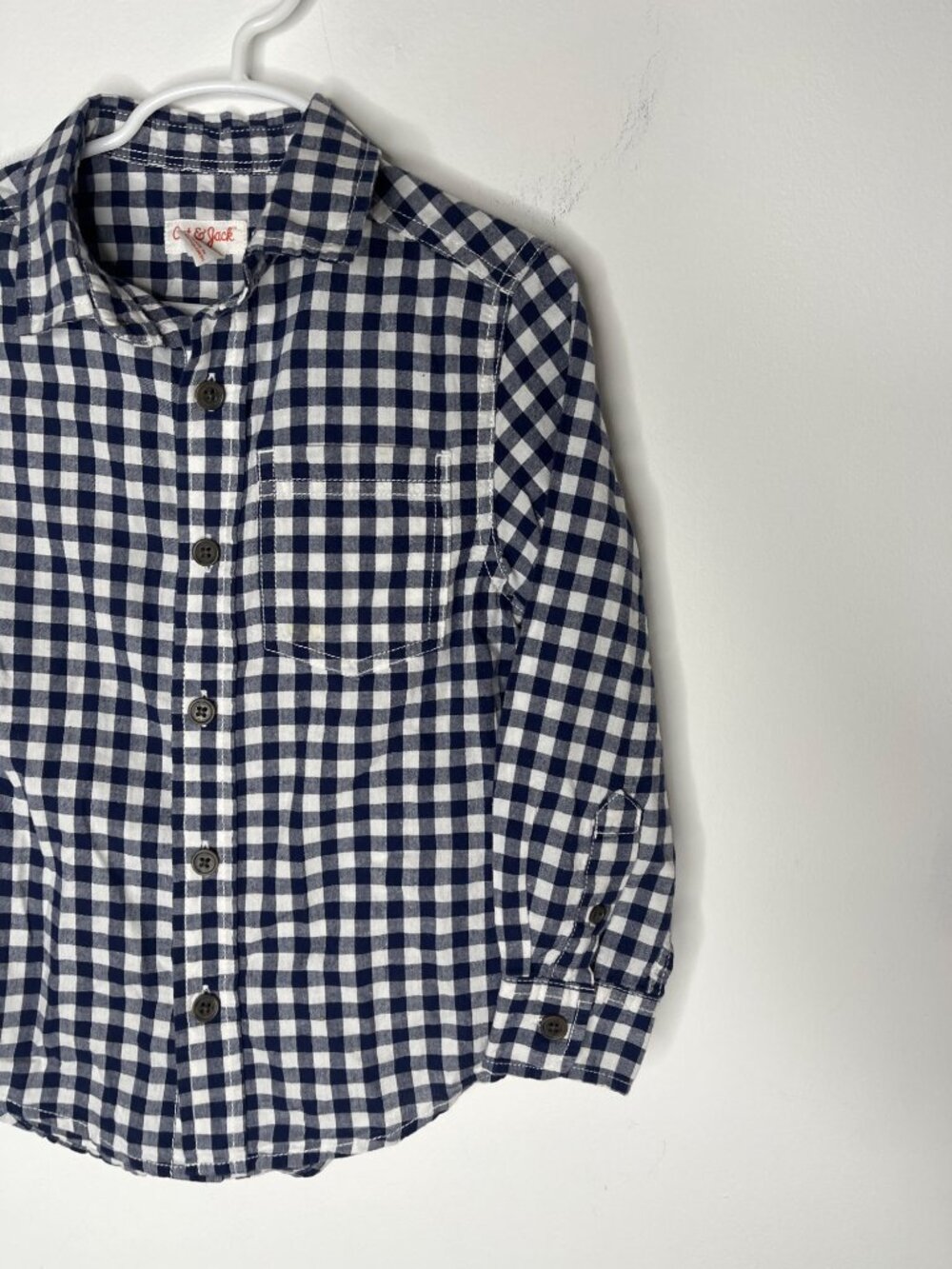 Cat & Jack Boys Plaid Button Down Shirt XS 4-5 Blue White Long Sleeve - Picture 8 of 12